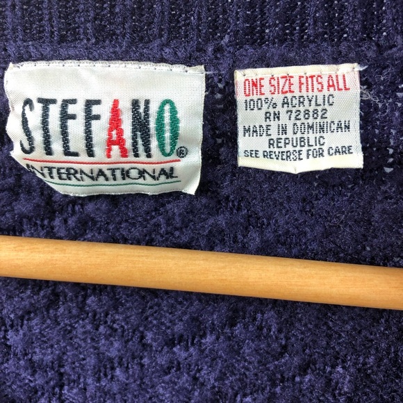 Vintage Stefano V Neck Sweater OS Cable Knit Chunky Contrast Print Purple Casual - Picture 9 of 9